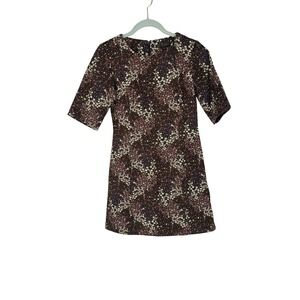 Zara Trafaluc Floral Print Mini Dress Brown‎ Purple Short Sleeve Women's